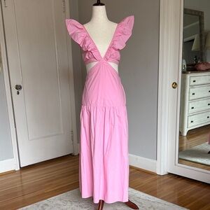 SUBOO Rosanna Cut Out Ruffle Maxi Dress in Pink